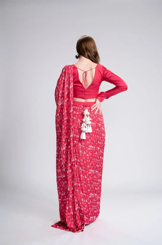 Party Tribe Embroidered Pre-Draped Saree Set Party Tribe Embroidered Pre-Draped Saree Set