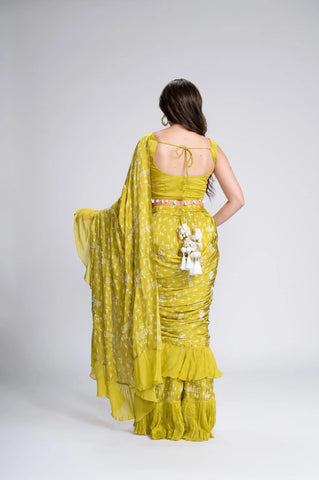 Out & About Embroidered Pre-Draped Saree Set Out & About Embroidered Pre-Draped Saree Set