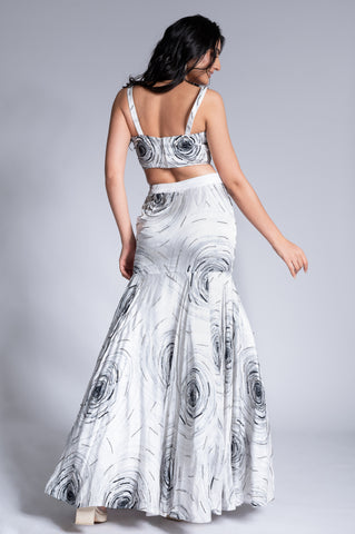Ripple Effect - White & Hard Coal Embroidered Lehenga Set Ripple Effect - White & Hard Coal Embroidered Lehenga Set