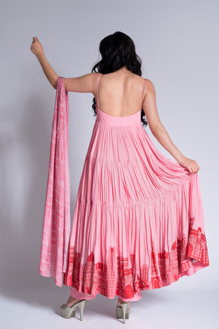 Pouring City - Peony Pink & Wine Red Embroidered Anarkali Pouring City - Peony Pink & Wine Red Embroidered Anarkali