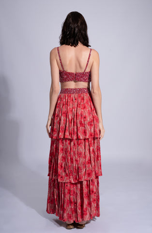 Viva La Hibiscus - Bleeding Red Embroidered Lehenga Set Viva La Hibiscus - Bleeding Red Embroidered Lehenga Set