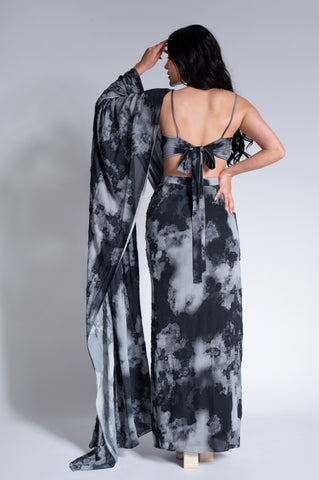 Rainy Sky - Black & Argent Grey Embroidered Saree Set Rainy Sky - Black & Argent Grey Embroidered Saree Set