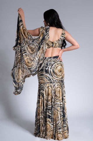 Ripple Effect - Black & Wheat Gold Embroidered Saree Set Ripple Effect - Black & Wheat Gold Embroidered Saree Set