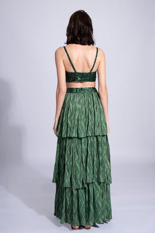Lush - Woodland Grass Green Embroidered Lehenga Set Lush - Woodland Grass Green Embroidered Lehenga Set
