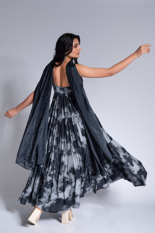 Rainy Sky - Black & Argent Grey Embroidered Anarkali Rainy Sky - Black & Argent Grey Embroidered Anarkali