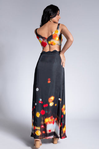 Traf**cked - Liquorice Black & Multicolour Embroidered Lehenga Set Traf**cked - Liquorice Black & Multicolour Embroidered Lehenga Set