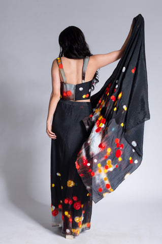 Traf**cked - Liquorice Black & Multicolour Embroidered Saree Set Traf**cked - Liquorice Black & Multicolour Embroidered Saree Set