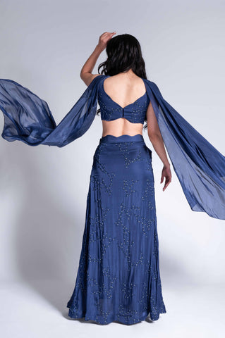 Bijlee Bijlee - Navy Blue Embroidered Lehenga Set Bijlee Bijlee - Navy Blue Embroidered Lehenga Set