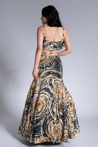 Ripple Effect - Black & Wheat Gold Embroidered Lehenga Set Ripple Effect - Black & Wheat Gold Embroidered Lehenga Set