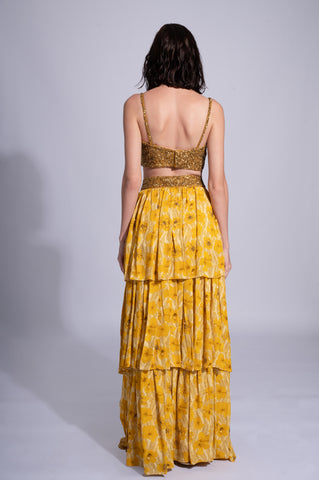 Yellow Hibiscus - Deli Mustard Yellow Embroidered Lehenga Set Yellow Hibiscus - Deli Mustard Yellow Embroidered Lehenga Set