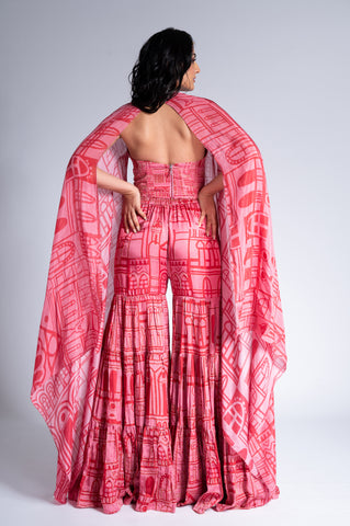 Pouring City - Peony Pink & Wine Red Embroidered Sharara Set Pouring City - Peony Pink & Wine Red Embroidered Sharara Set