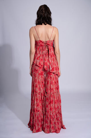 Viva La Hibiscus - Bleeding Red Embroidered Sharara Set Viva La Hibiscus - Bleeding Red Embroidered Sharara Set