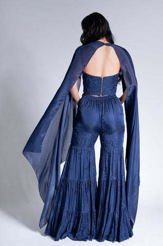 Bijlee Bijlee - Navy Blue Embroidered Sharara Set Bijlee Bijlee - Navy Blue Embroidered Sharara Set