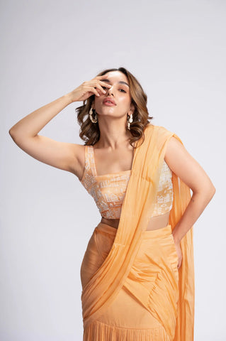 City Of Dreams Embroidered Pre-Draped Saree Set City Of Dreams Embroidered Pre-Draped Saree Set