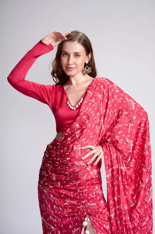 Party Tribe Embroidered Pre-Draped Saree Set Party Tribe Embroidered Pre-Draped Saree Set