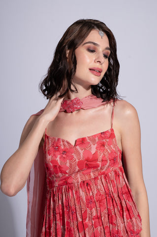 Viva La Hibiscus - Bleeding Red Embroidered Sharara Set Viva La Hibiscus - Bleeding Red Embroidered Sharara Set