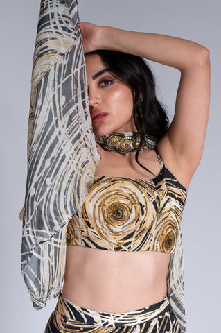 Ripple Effect - Black & Wheat Gold Embroidered Lehenga Set Ripple Effect - Black & Wheat Gold Embroidered Lehenga Set
