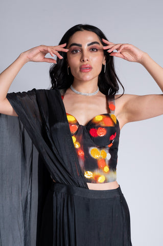 Traf**cked - Liquorice Black & Multicolour Embroidered Saree Set Traf**cked - Liquorice Black & Multicolour Embroidered Saree Set