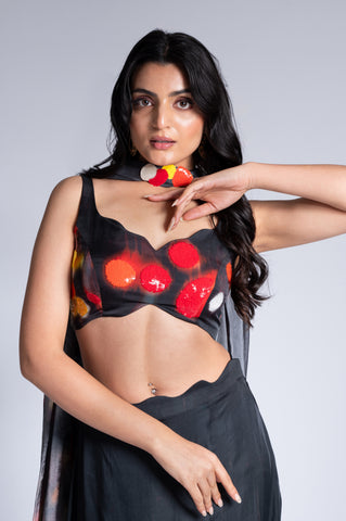 Traf**cked - Liquorice Black & Multicolour Embroidered Lehenga Set Traf**cked - Liquorice Black & Multicolour Embroidered Lehenga Set