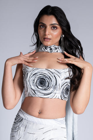 Ripple Effect - White & Hard Coal Embroidered Lehenga Set Ripple Effect - White & Hard Coal Embroidered Lehenga Set