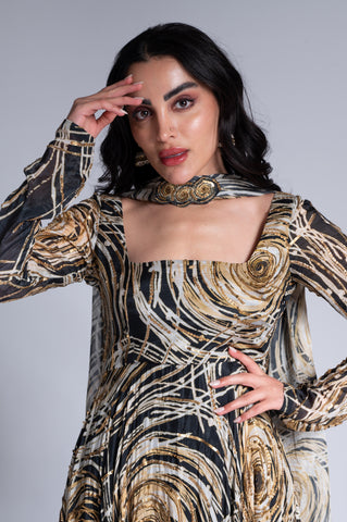 Ripple Effect - Black & Wheat Gold Embroidered Anarkali Ripple Effect - Black & Wheat Gold Embroidered Anarkali
