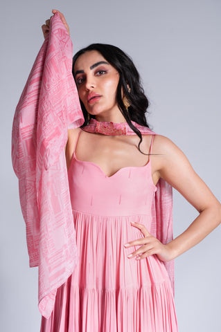 Pouring City - Peony Pink & Wine Red Embroidered Anarkali Pouring City - Peony Pink & Wine Red Embroidered Anarkali