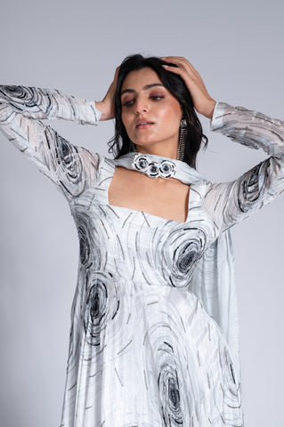 Ripple Effect - White & Hard Coal Embroidered Anarkali Ripple Effect - White & Hard Coal Embroidered Anarkali