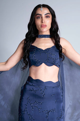 Bijlee Bijlee - Navy Blue Embroidered Lehenga Set Bijlee Bijlee - Navy Blue Embroidered Lehenga Set