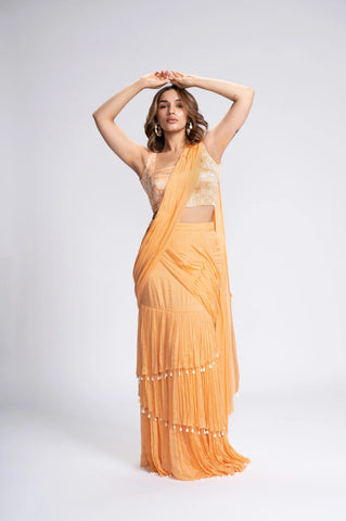 City Of Dreams Embroidered Pre-Draped Saree Set City Of Dreams Embroidered Pre-Draped Saree Set