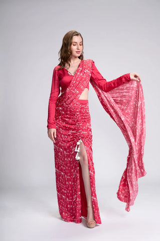 Party Tribe Embroidered Pre-Draped Saree Set Party Tribe Embroidered Pre-Draped Saree Set