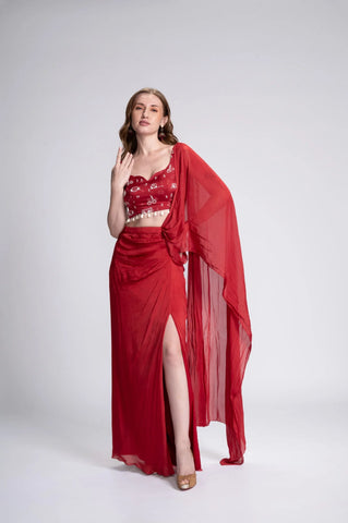 On My Way Embroidered Pre-Draped Saree Set On My Way Embroidered Pre-Draped Saree Set
