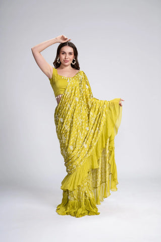 Out & About Embroidered Pre-Draped Saree Set Out & About Embroidered Pre-Draped Saree Set
