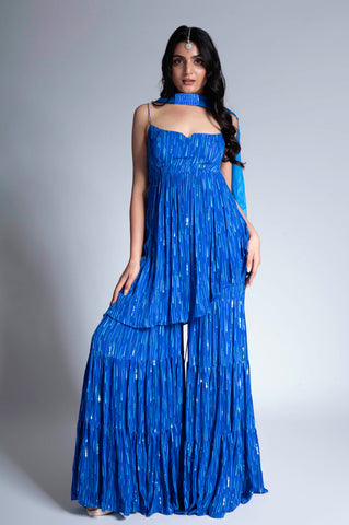 Droplets - Blue & Cyan Embroidered Sharara Set Droplets - Blue & Cyan Embroidered Sharara Set