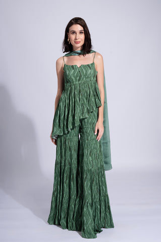 Lush - Woodland Grass Green Embroidered Sharara Set Lush - Woodland Grass Green Embroidered Sharara Set