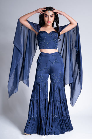 Bijlee Bijlee - Navy Blue Embroidered Sharara Set Bijlee Bijlee - Navy Blue Embroidered Sharara Set