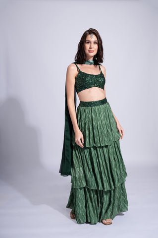 Lush - Woodland Grass Green Embroidered Lehenga Set Lush - Woodland Grass Green Embroidered Lehenga Set
