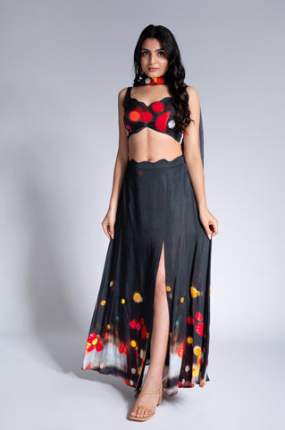 Traf**cked - Liquorice Black & Multicolour Embroidered Lehenga Set Traf**cked - Liquorice Black & Multicolour Embroidered Lehenga Set
