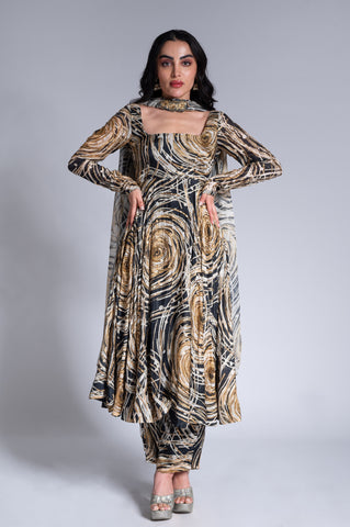 Ripple Effect - Black & Wheat Gold Embroidered Anarkali Ripple Effect - Black & Wheat Gold Embroidered Anarkali