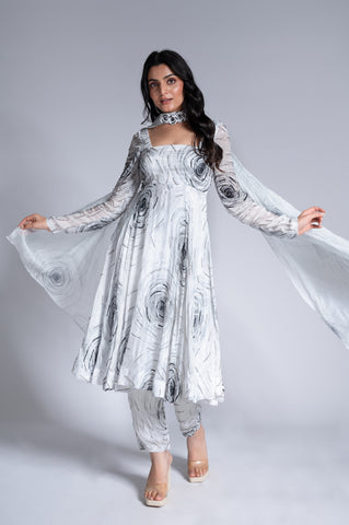 Ripple Effect - White & Hard Coal Embroidered Anarkali Ripple Effect - White & Hard Coal Embroidered Anarkali