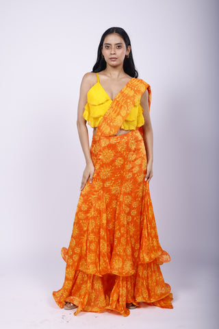 Genda Fool Pre-Draped Saree Set