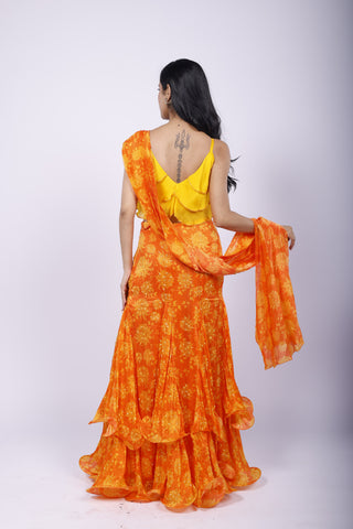Genda Fool Pre-Draped Saree Set