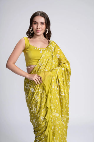 Out & About Embroidered Pre-Draped Saree Set